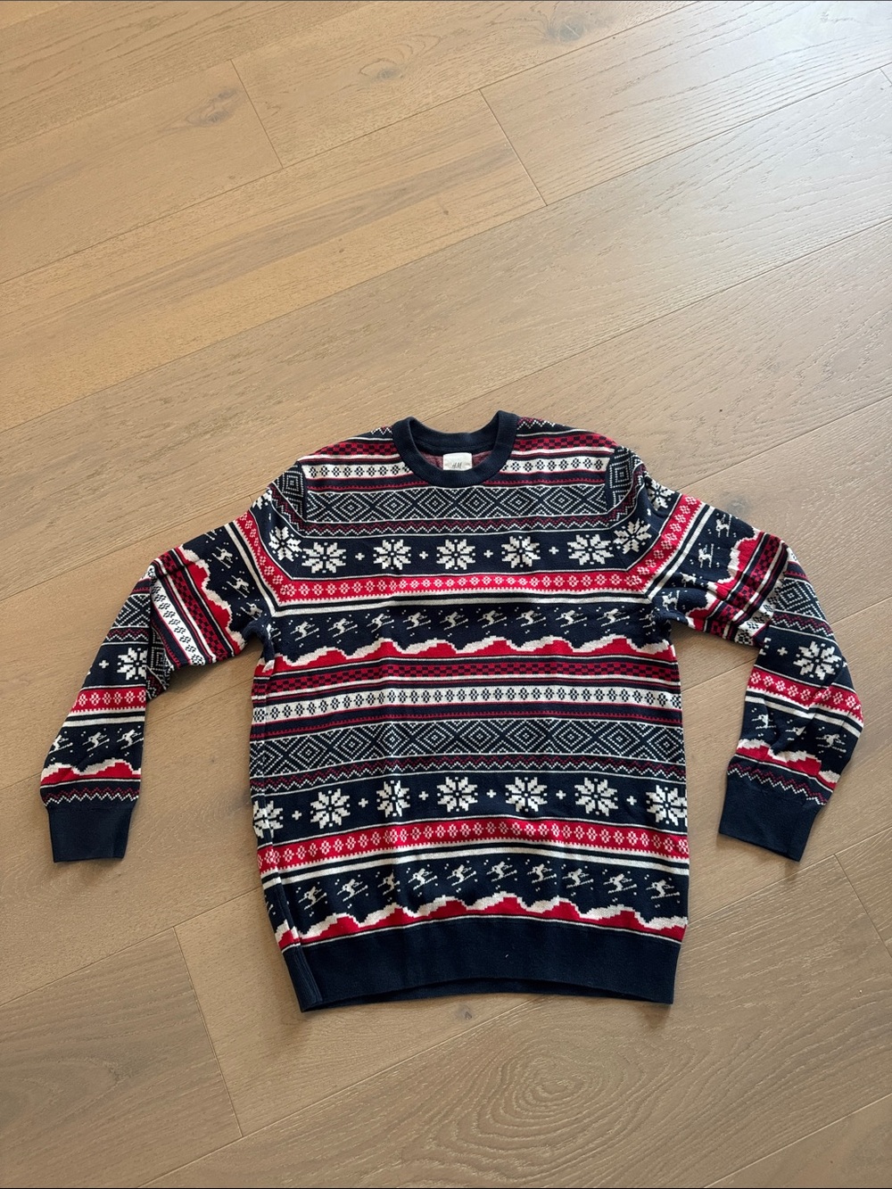 H&M Navy, Red and White Fair Isle Crewneck Sweater